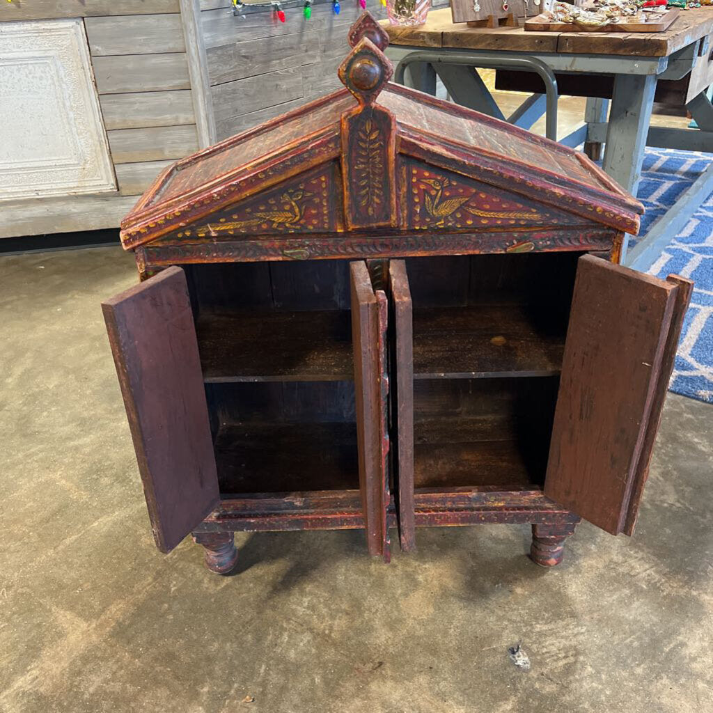 Painted Carved Folk Cabinet 28.5x38x13