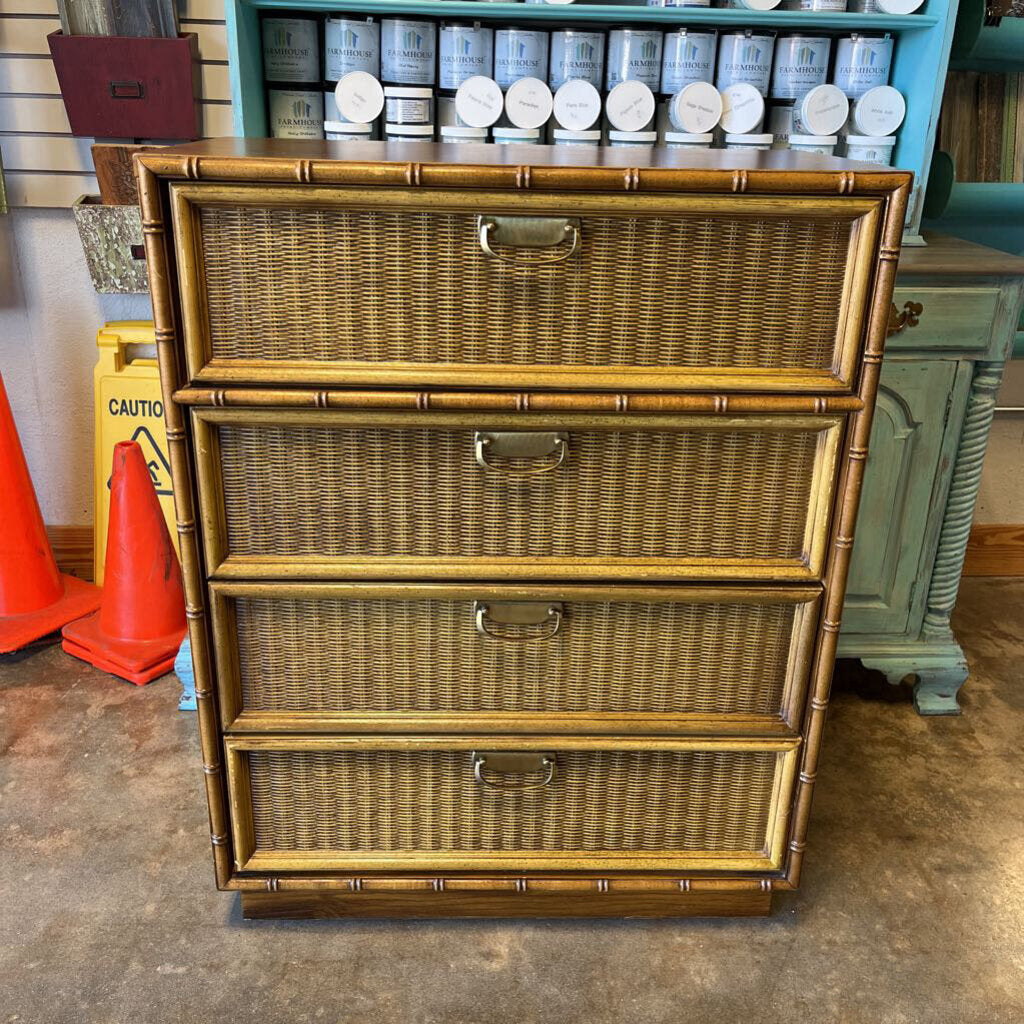 Vintage Faux Wicker 4 Drawer Dresser 48x22x18.25