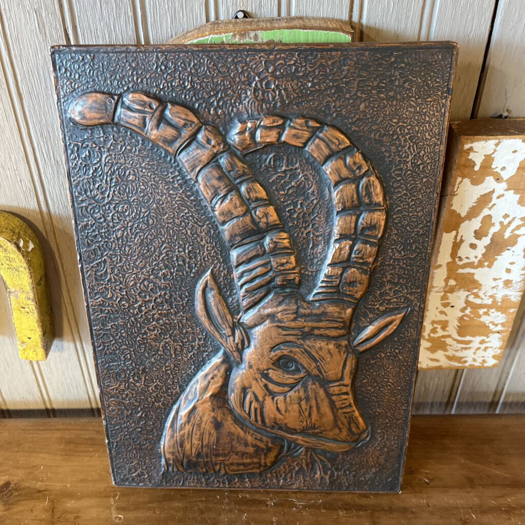 Pressed Metal Goat on Cork 12x8.5