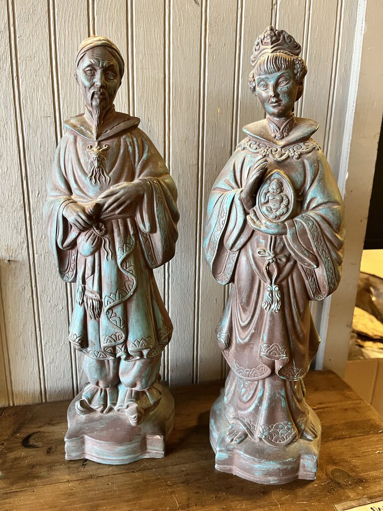 Set of 2 Asian Emperor & Empress Statues