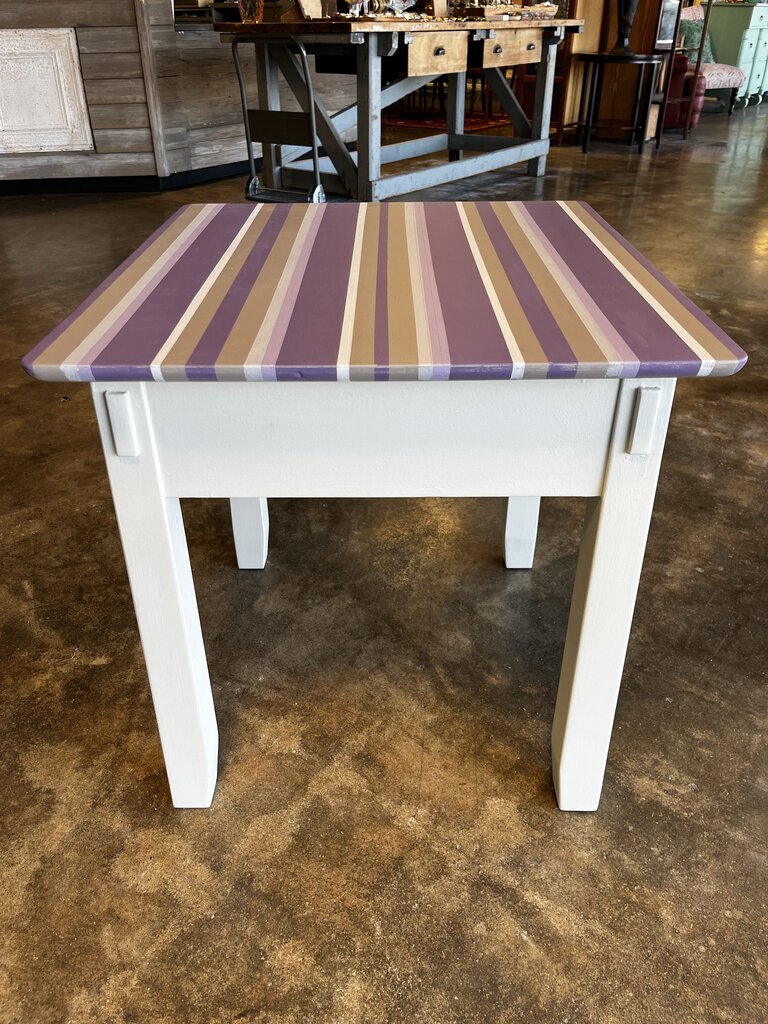 Hand Painted Side Table- Stripes 26.25x24.5x25