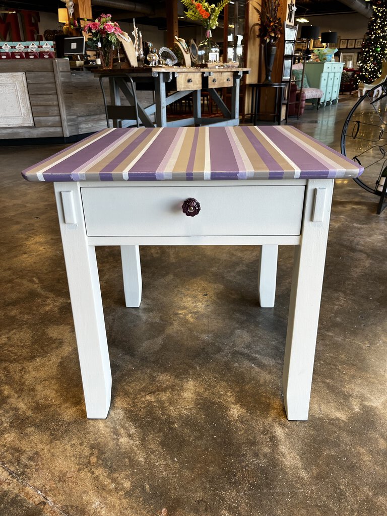 Hand Painted Side Table- Stripes 26.25x24.5x25