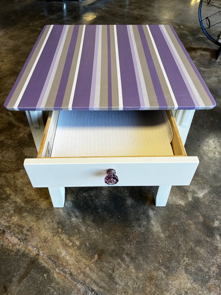 Hand Painted Side Table- Stripes 26.25x24.5x25