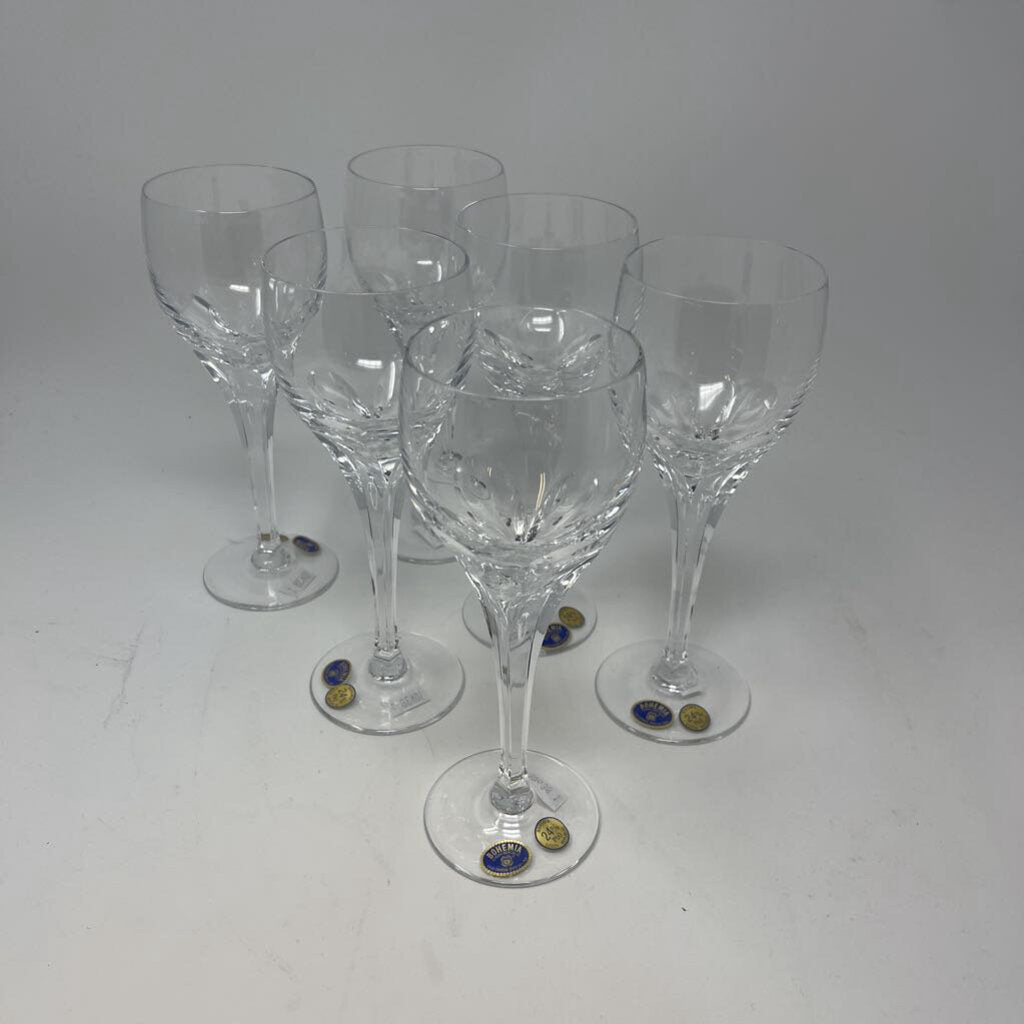 Set of 6 Crystal Wine Glasses - Czech