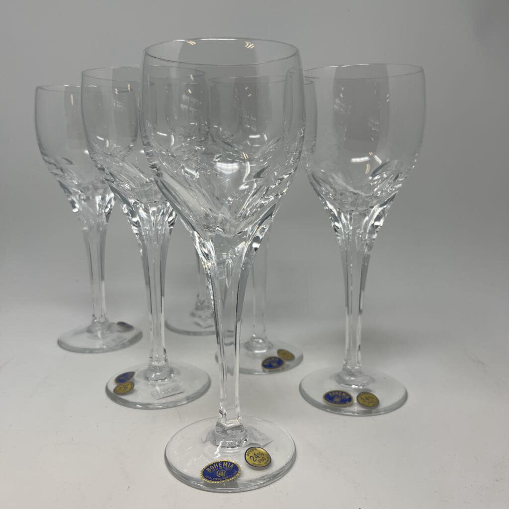 Set of 6 Crystal Wine Glasses - Czech