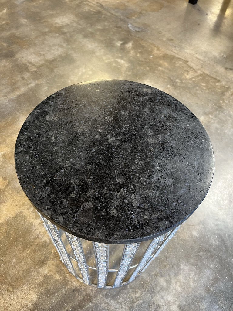 Marble and Crystal Round End Table 12x18