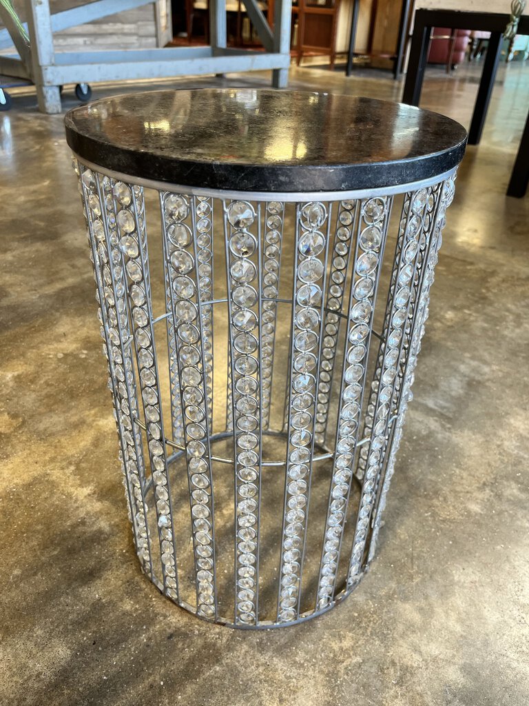 Marble and Crystal Round End Table 12x18