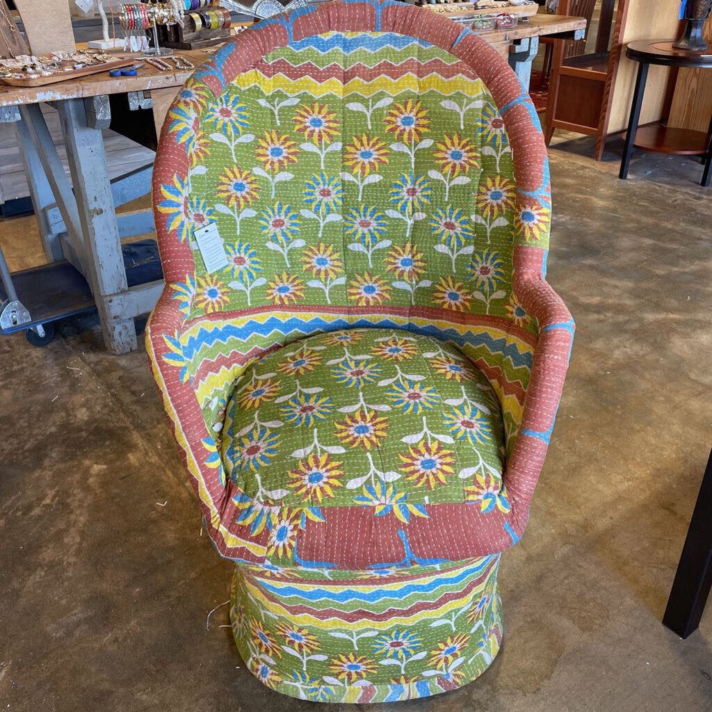 Cotton Upholstered Cane Chair