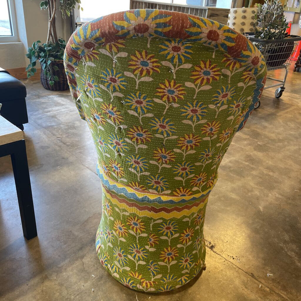 Cotton Upholstered Cane Chair