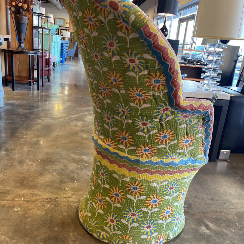 Cotton Upholstered Cane Chair