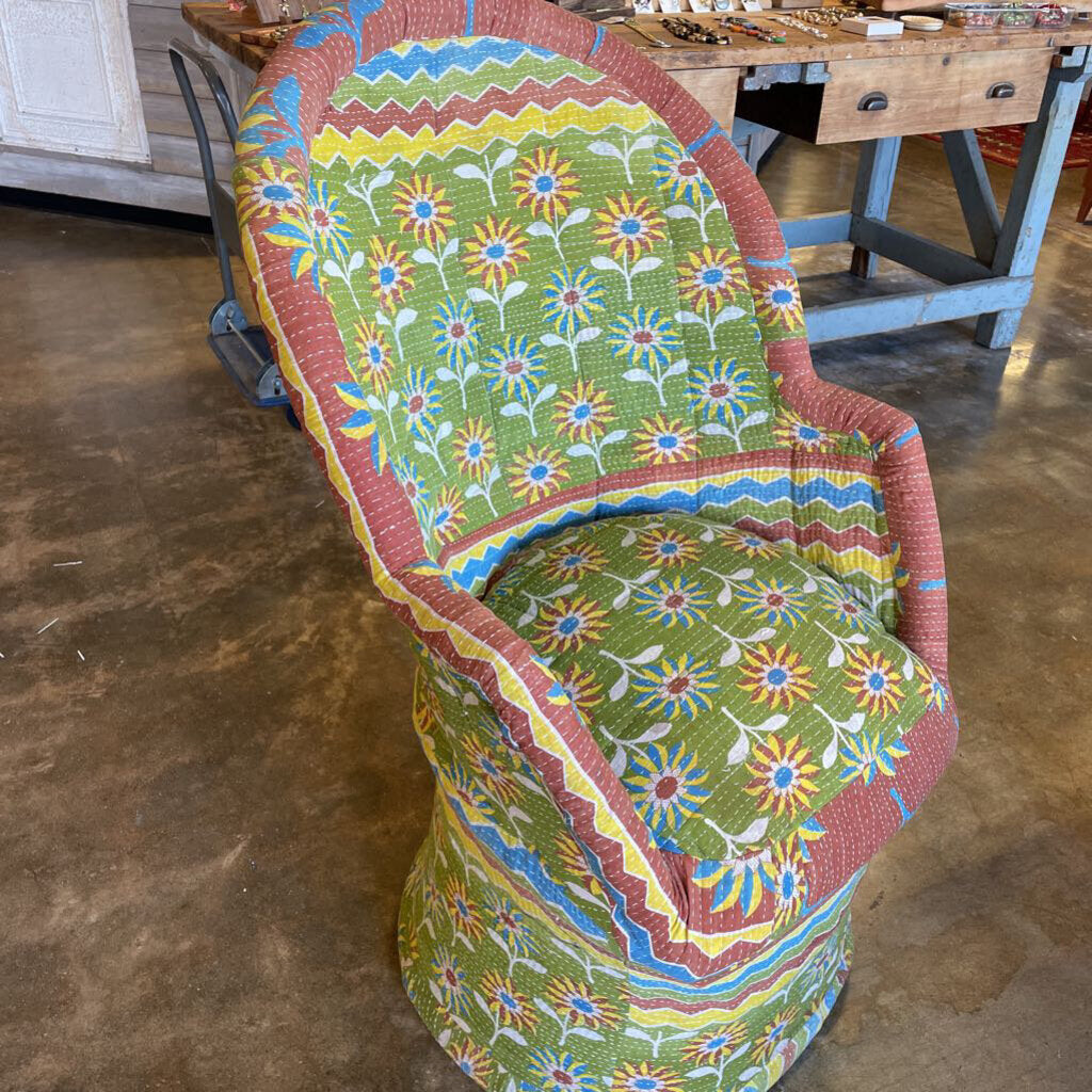 Cotton Upholstered Cane Chair