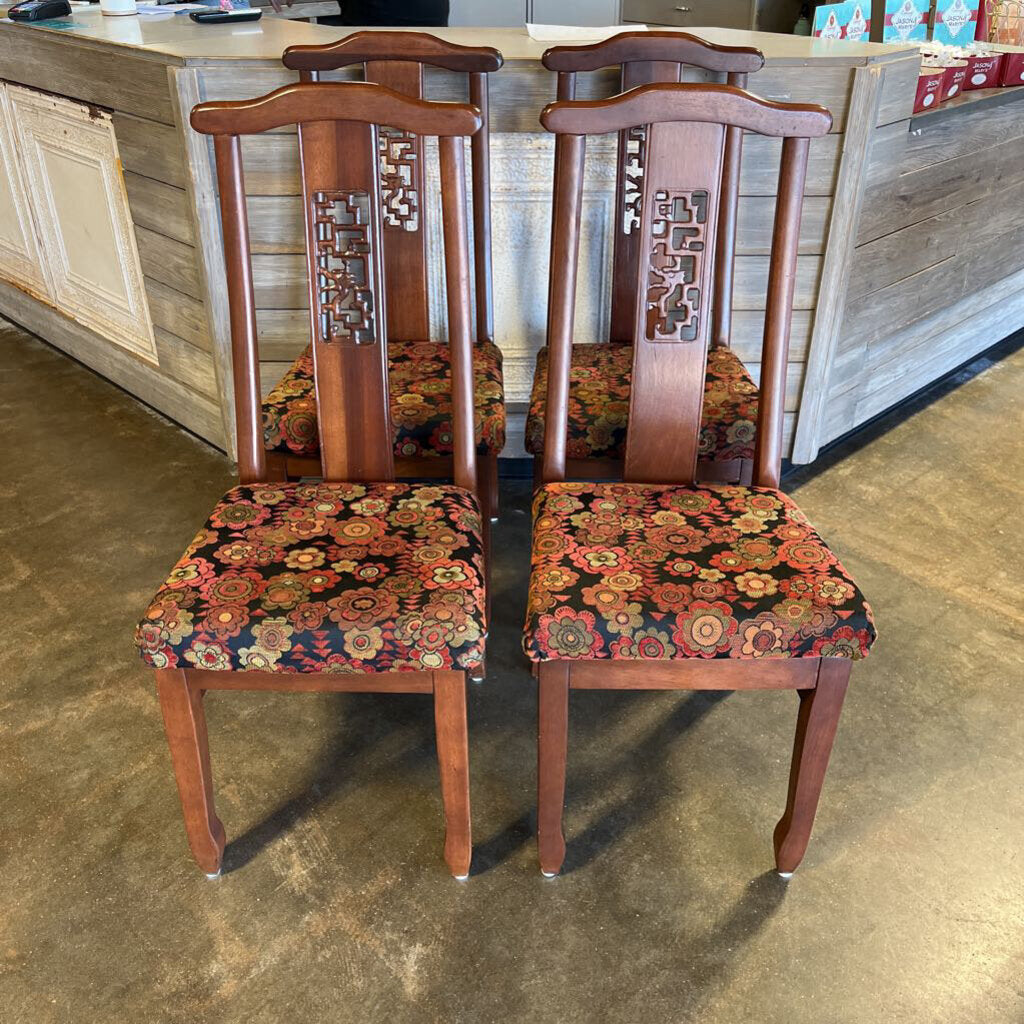 Set of 4 Vintage Asian Wood Dining Chairs