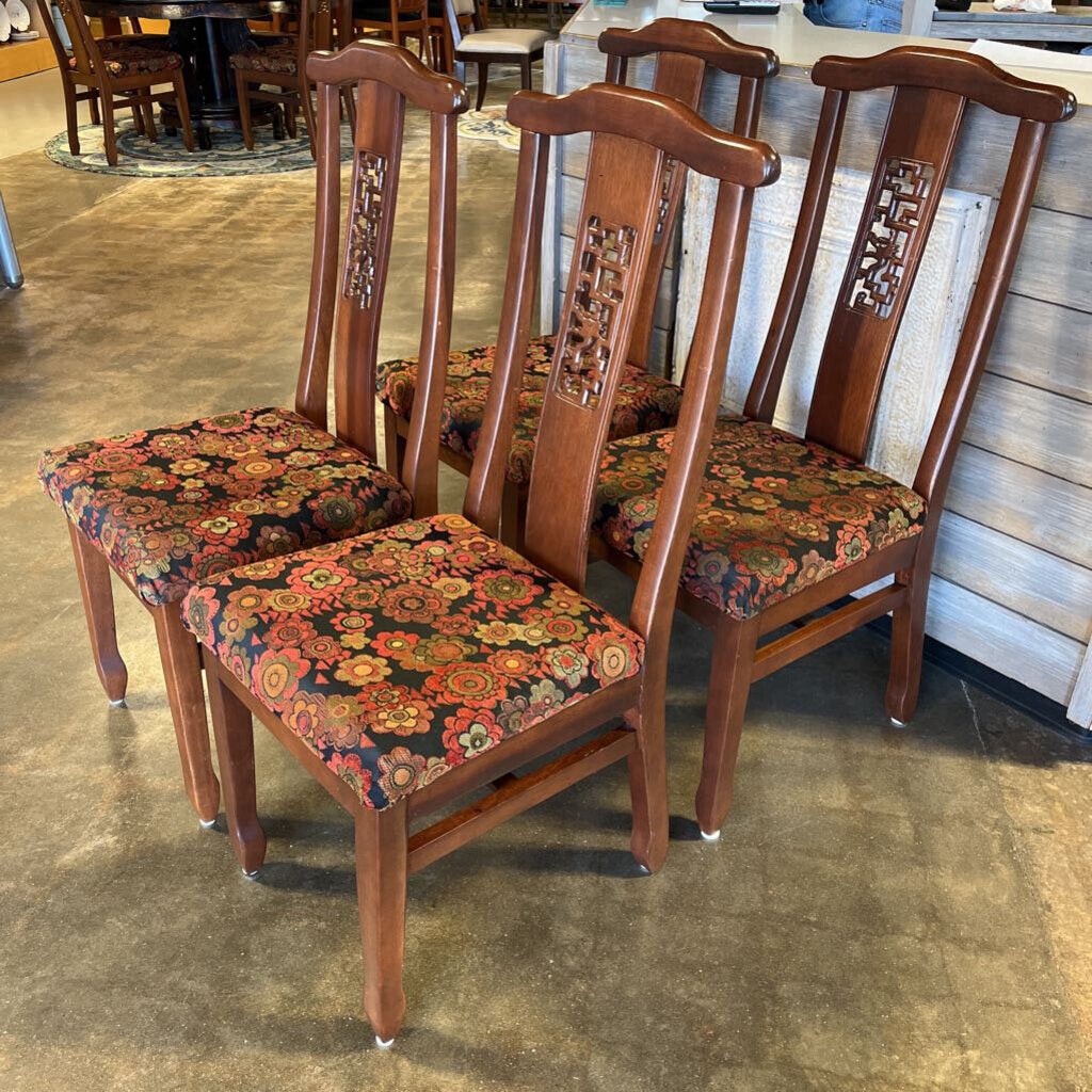 Set of 4 Vintage Asian Wood Dining Chairs