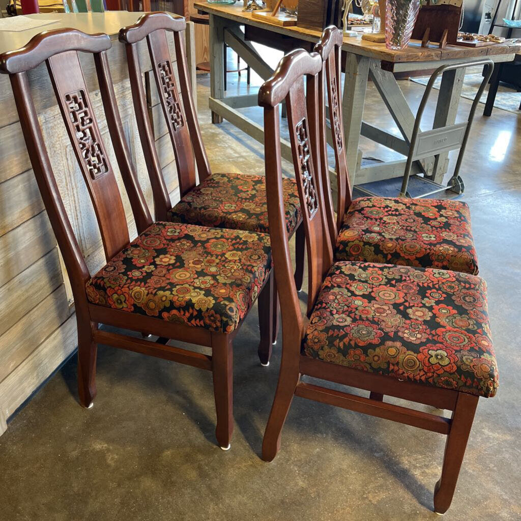 Set of 4 Vintage Asian Wood Dining Chairs