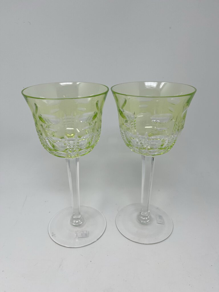 Set of 2 Waterford Crystal Goblet- Lime Green