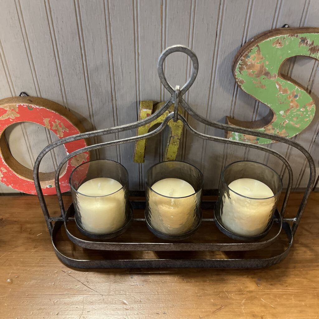 Metal/Glass Candle Holder w/ 3 Candles