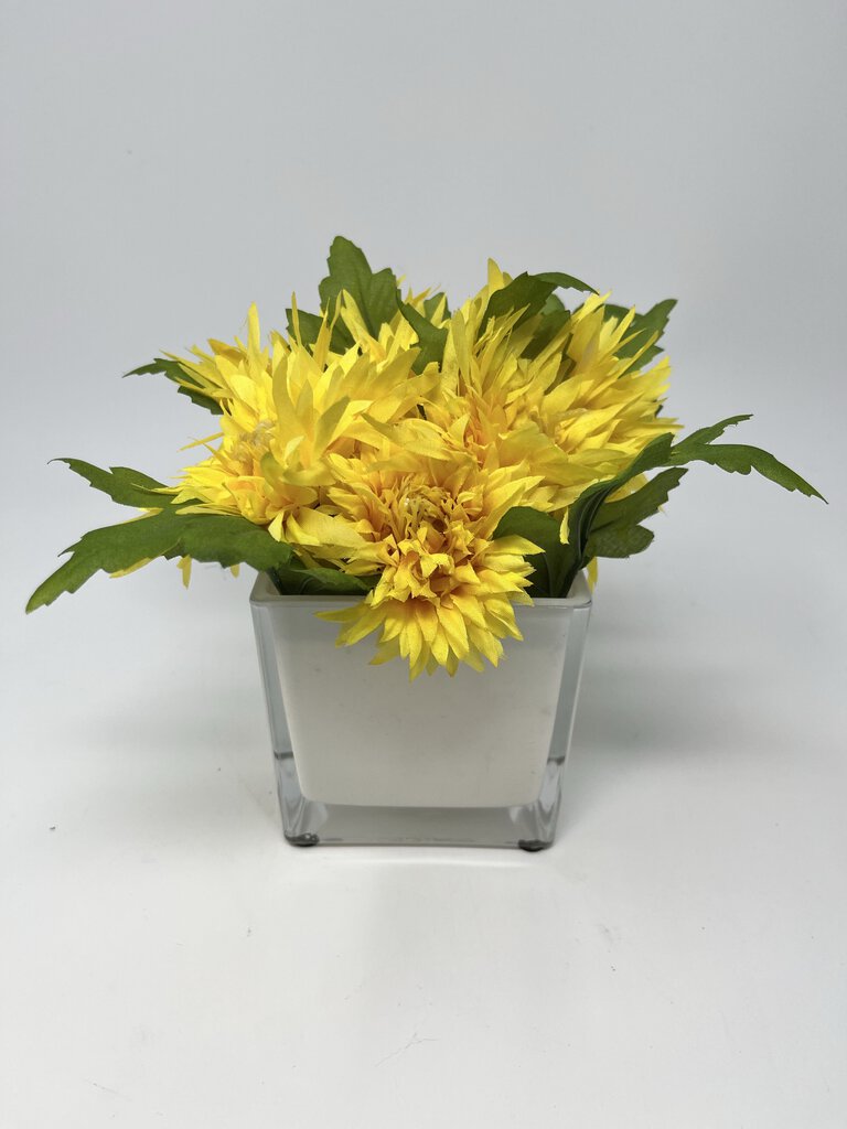 Glass Pot w/ Faux Dahlias