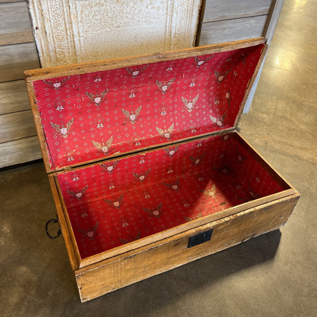 Vintage Wood Dome Top Trunk 31.75 X 16.25 X 13.25