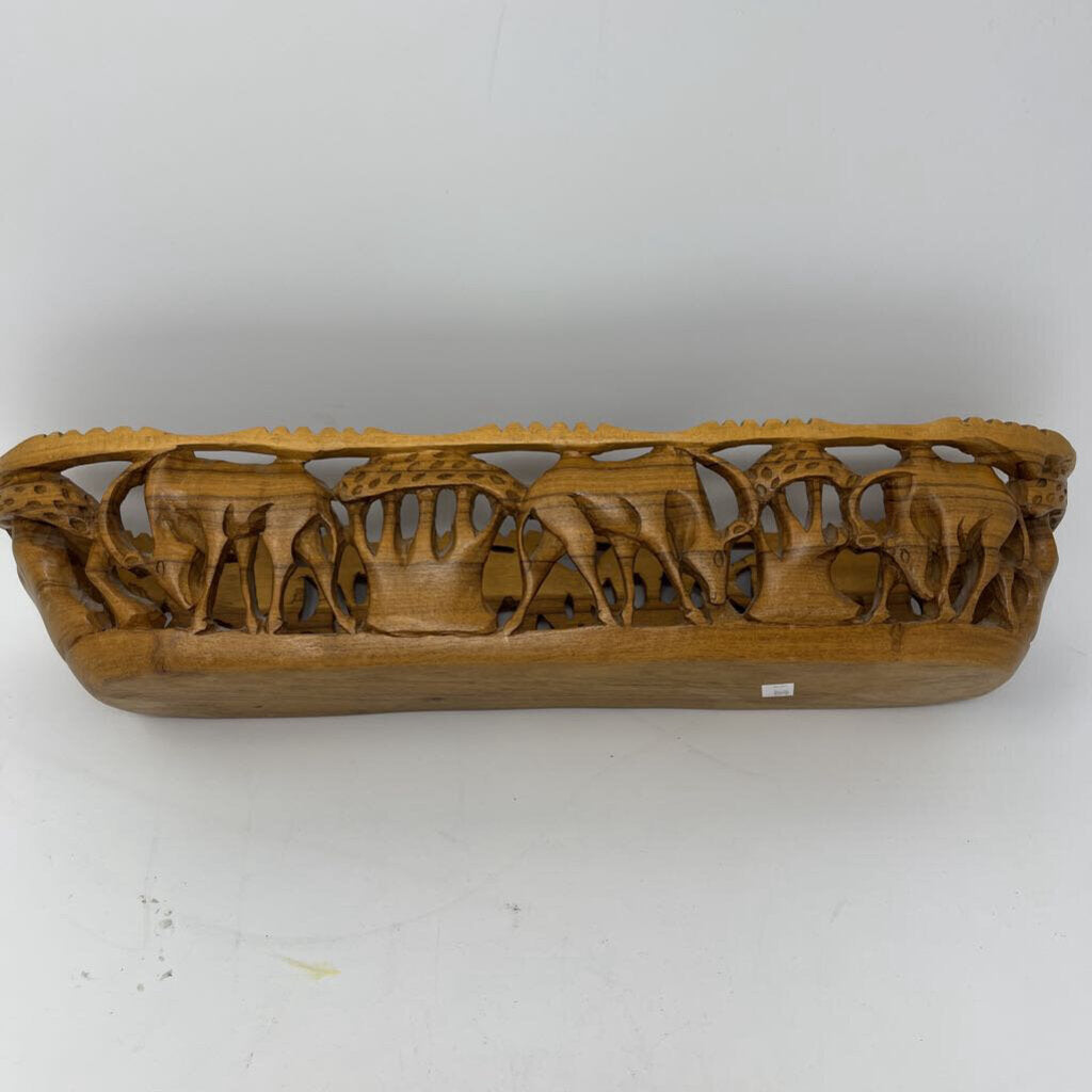 Wood Carved African Animal Basket 15.75"L