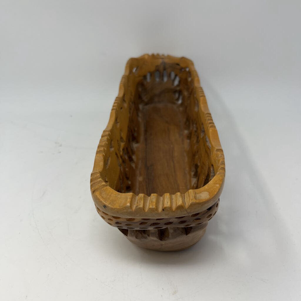 Wood Carved African Animal Basket 15.75"L