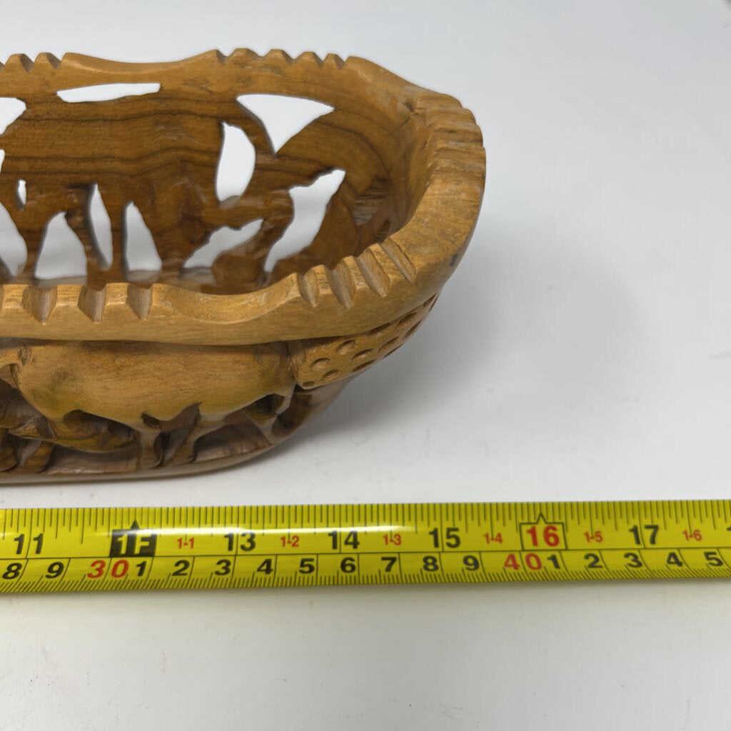 Wood Carved African Animal Basket 15.75"L