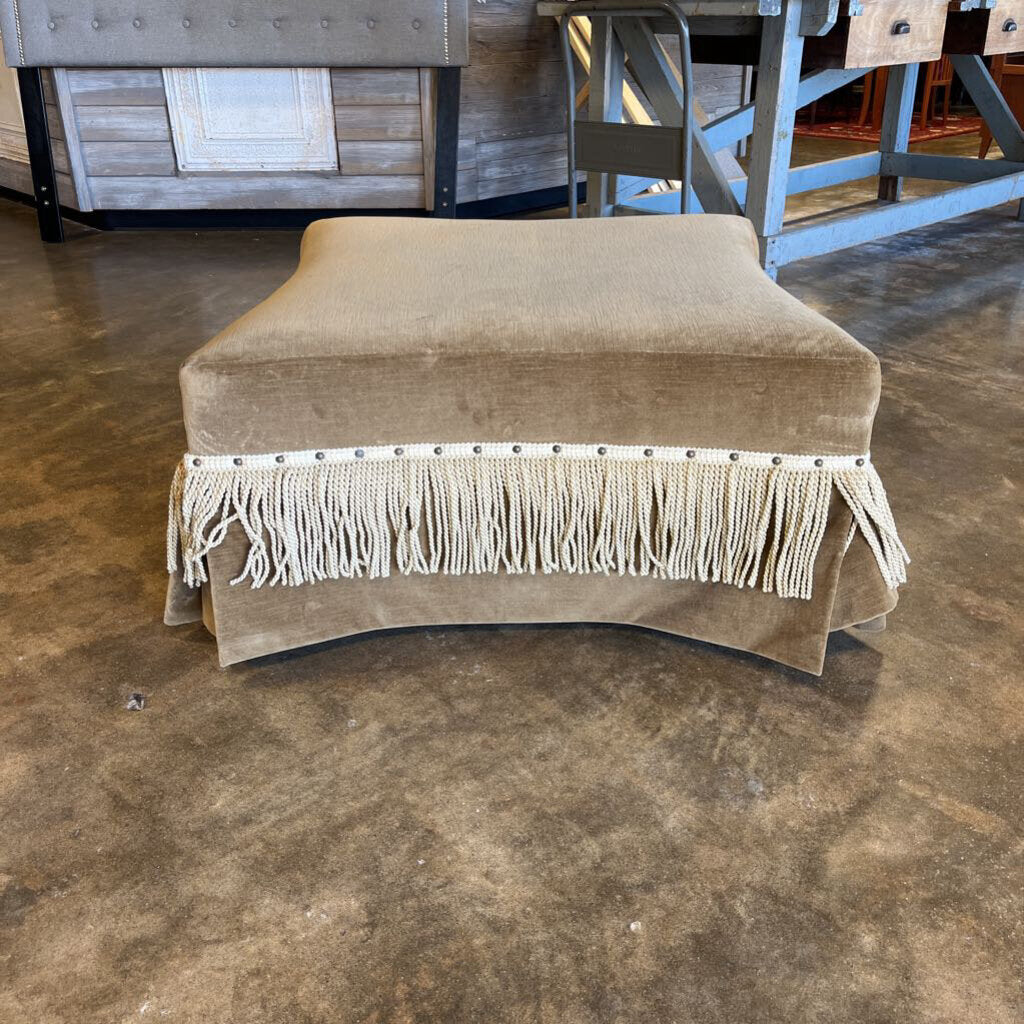 Upholstered Fringed Velvet Ottoman 35x35x17.5