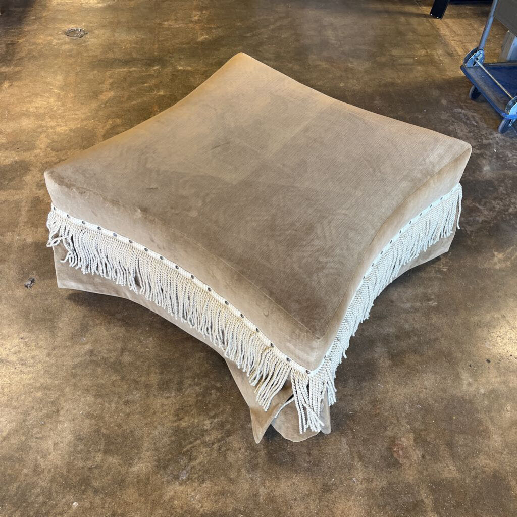 Upholstered Fringed Velvet Ottoman 35x35x17.5