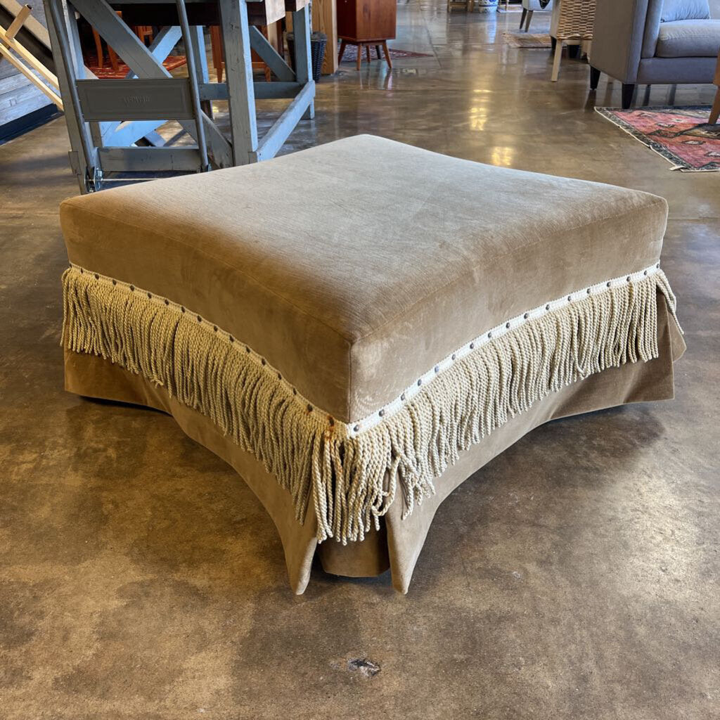 Upholstered Fringed Velvet Ottoman 35x35x17.5