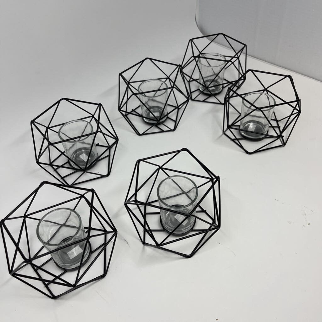 Set of 6 Geometric Metal Candle Holders