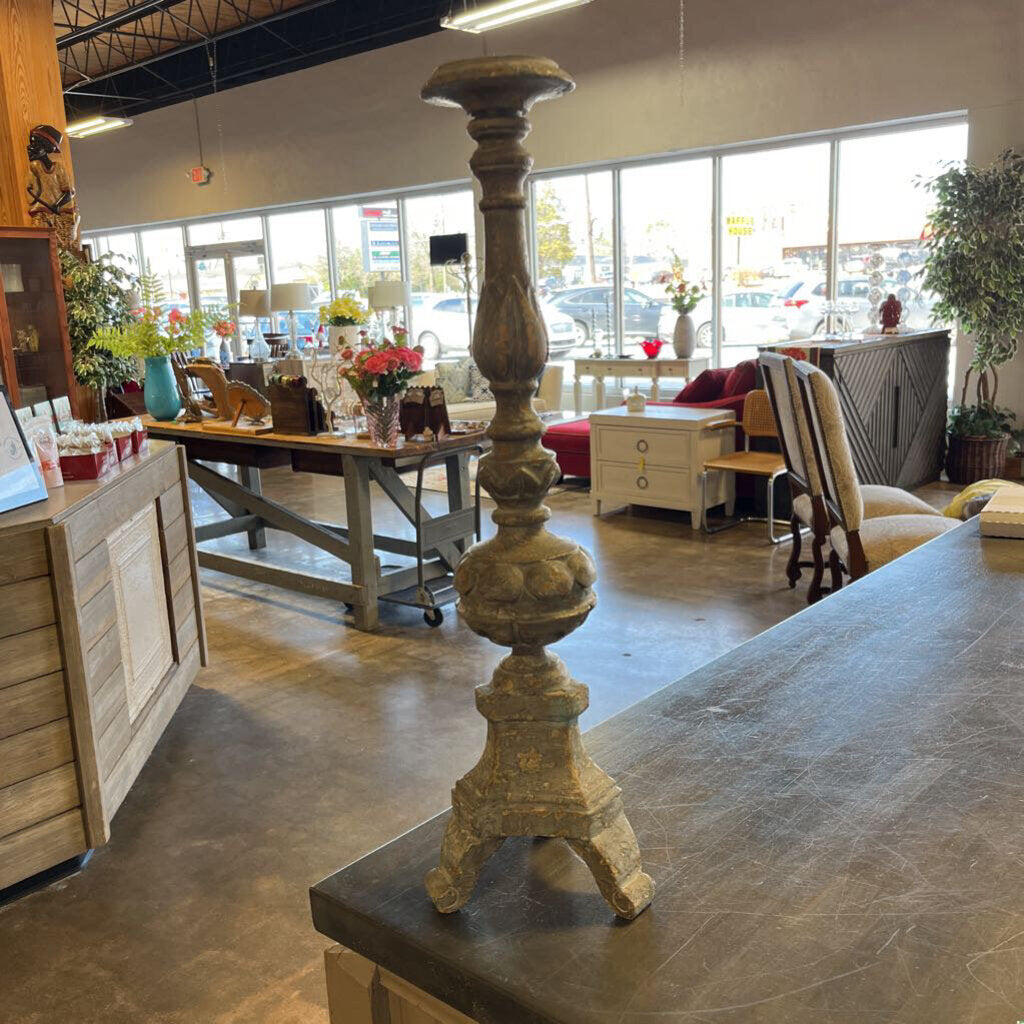 Carved Wood Candleholder 23"
