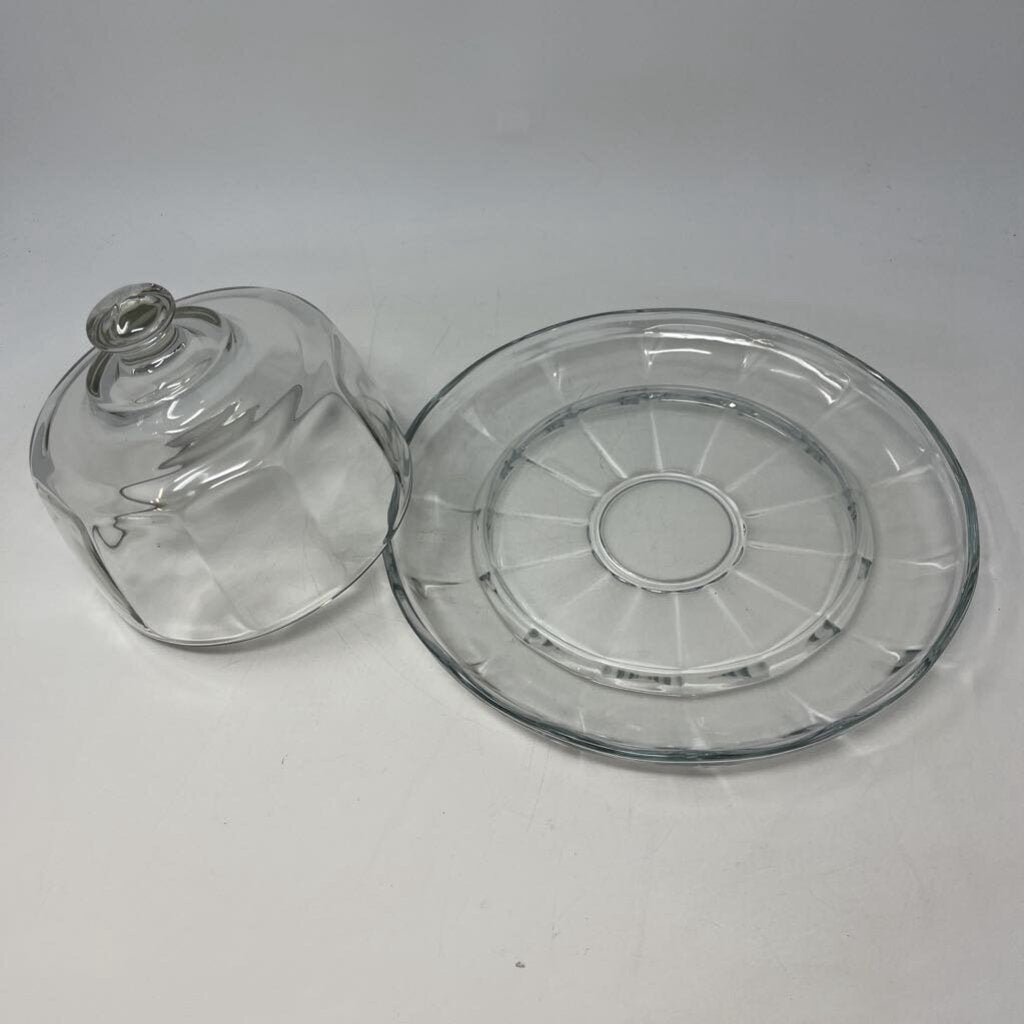 Glass Cheese Dome and Cracker Dish 2 PC