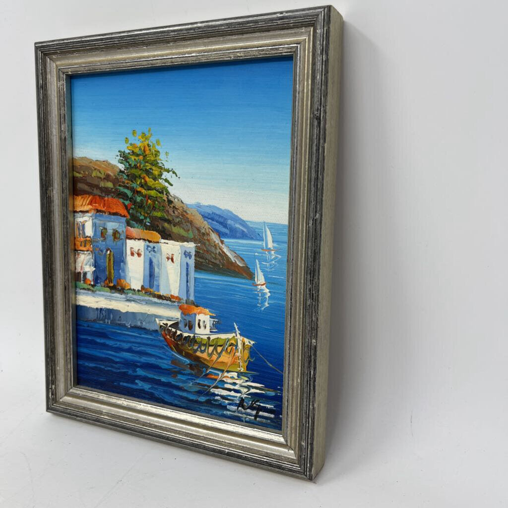 Small Framed Greek Boat Painting 8.25x6.5