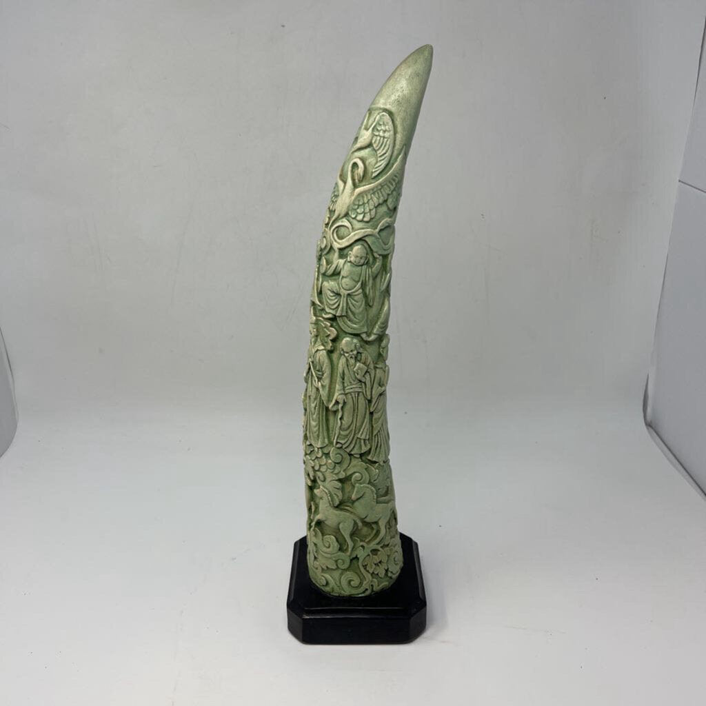 Asian Carved Faux Horn Statue 17" Tall