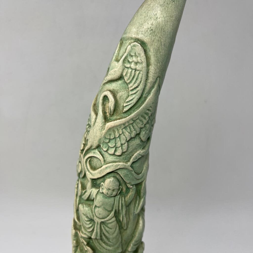 Asian Carved Faux Horn Statue 17" Tall