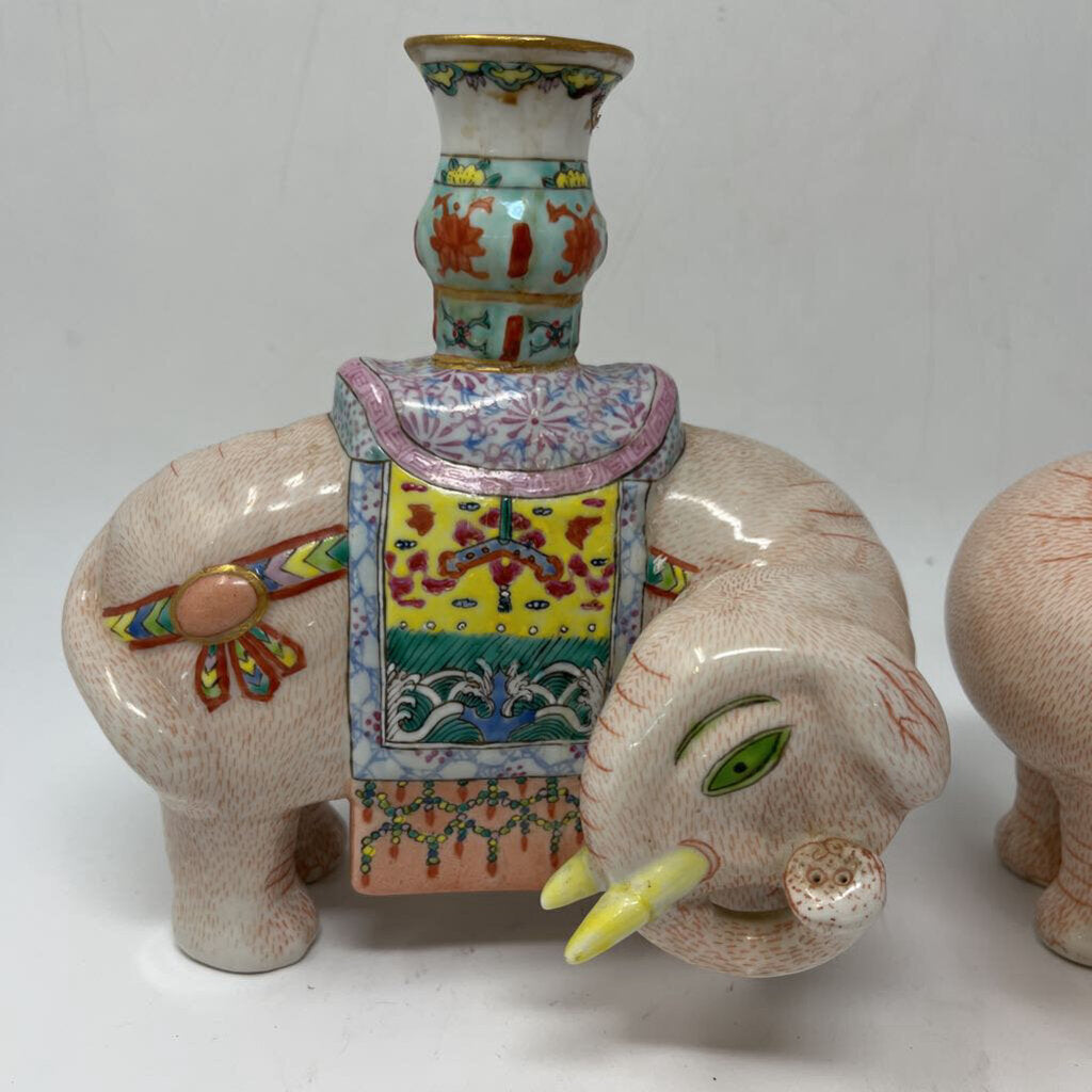 Set of 2 Vintage Asian Elephant Candleholders