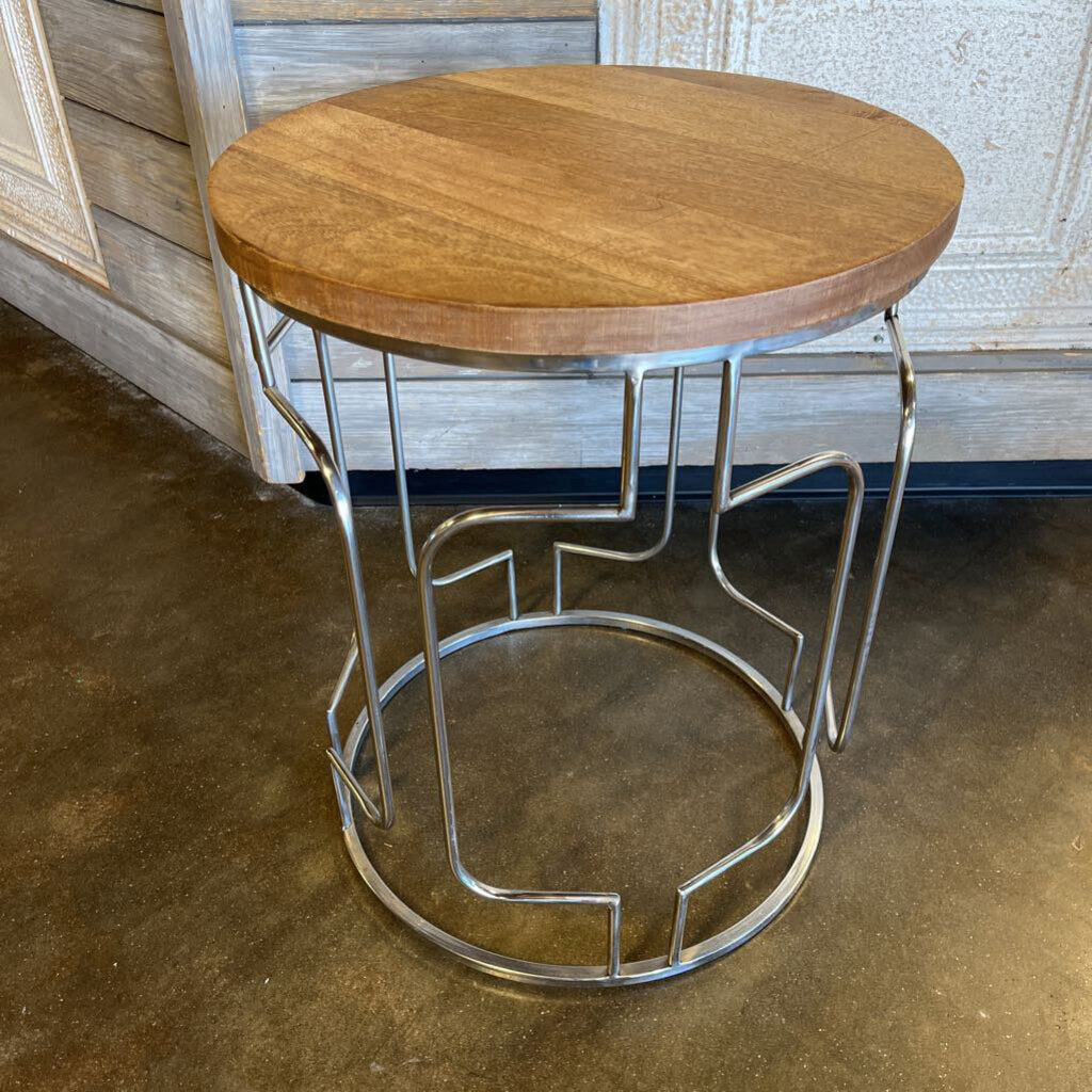 Round Wood Top End Table Metal Frame 18.5x23