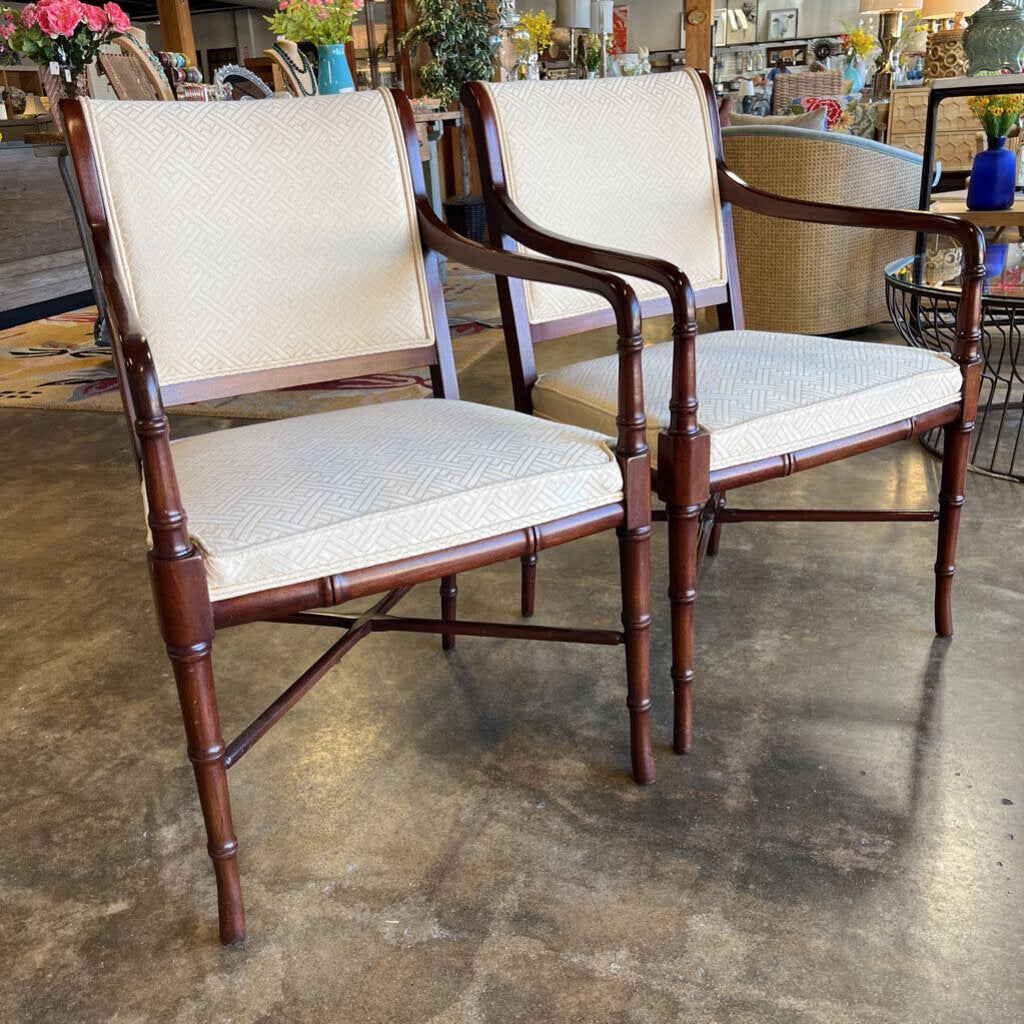 Pair of Faux Bamboo Mahogany Armchairs