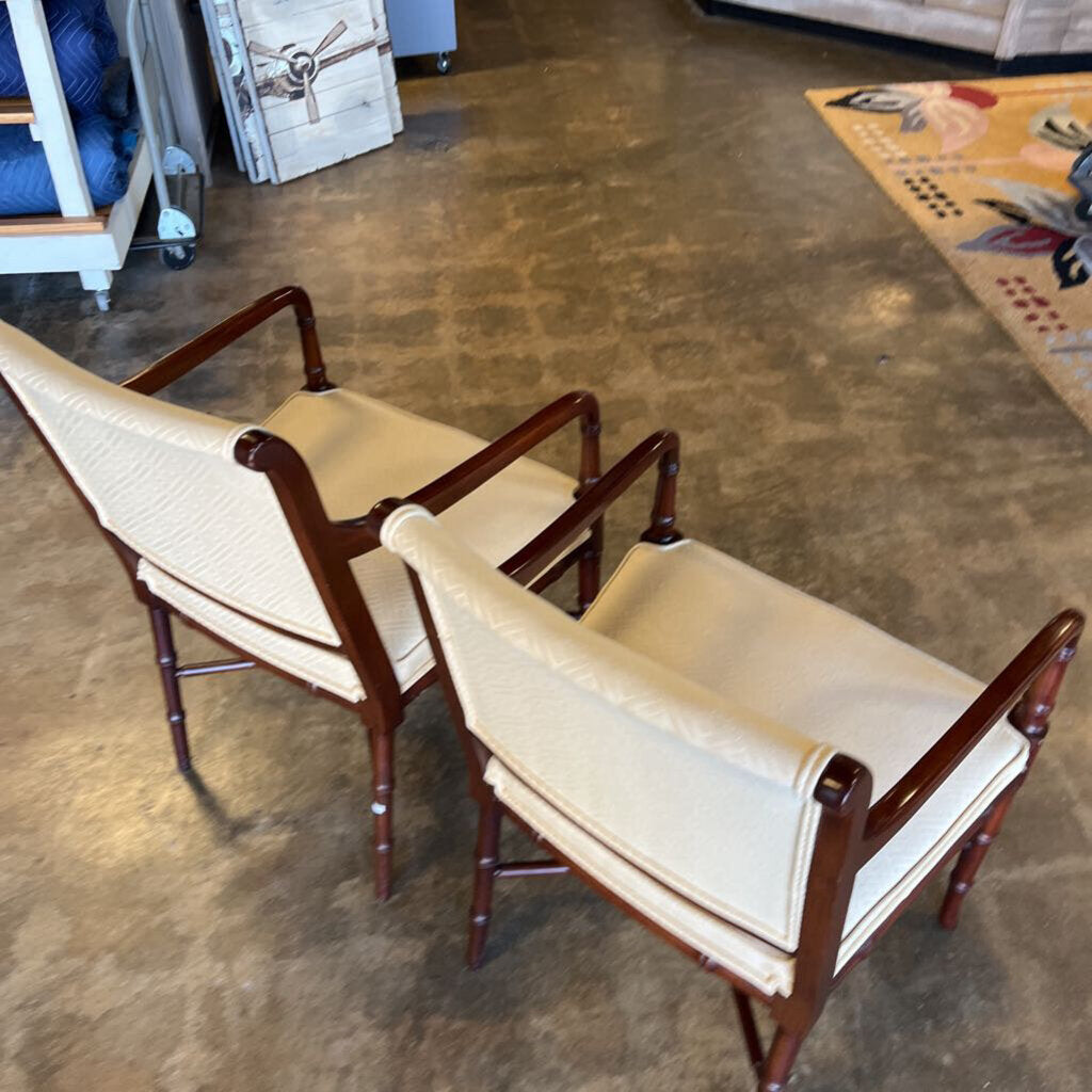 Pair of Faux Bamboo Mahogany Armchairs
