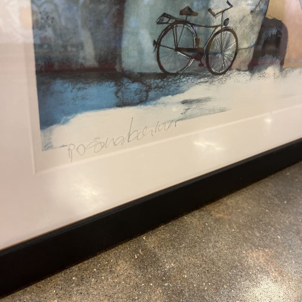 Framed Door & Bicycle Sign Lithograph 21x16.5