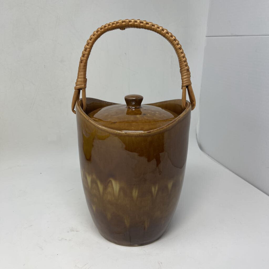 MCM Ceramic Ice Bucket w/ Lid - Bamboo Handle