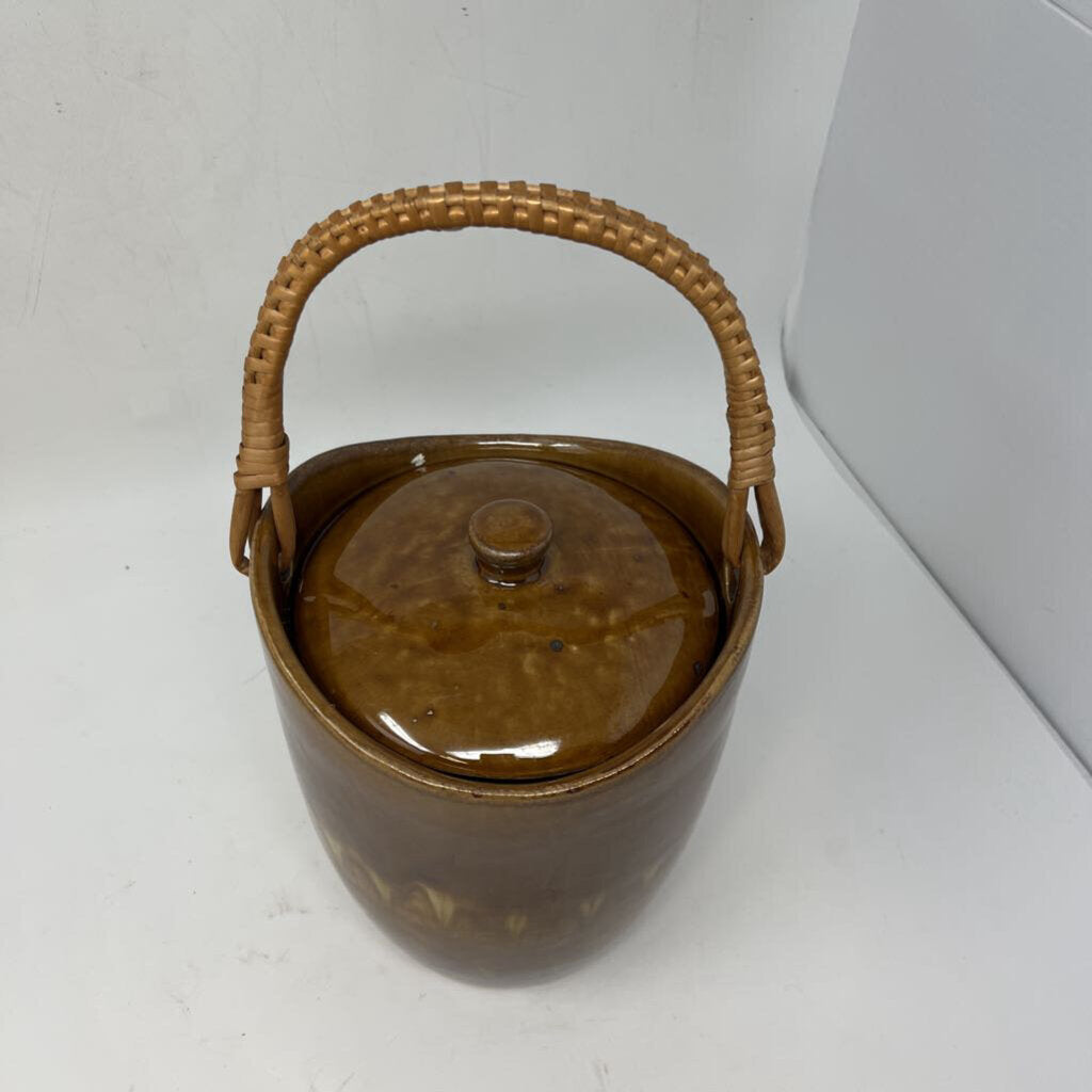 MCM Ceramic Ice Bucket w/ Lid - Bamboo Handle