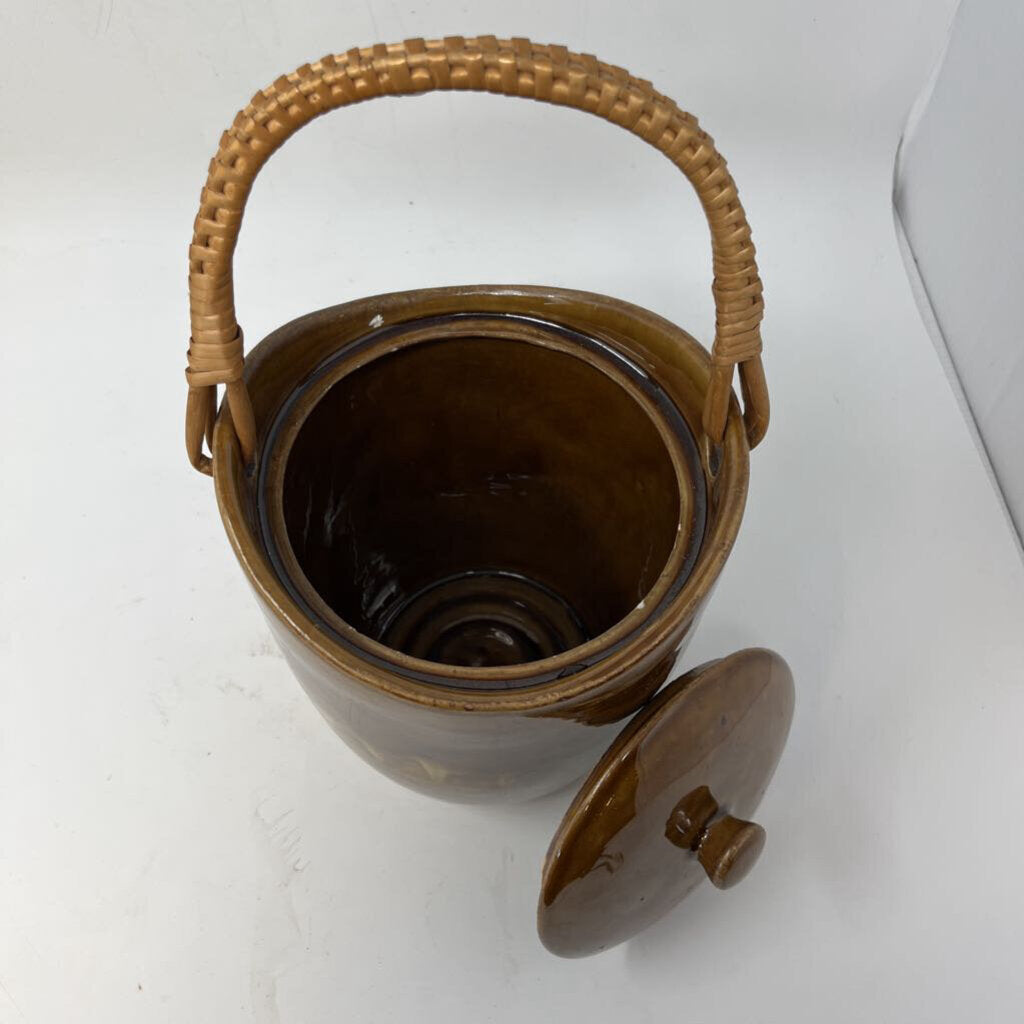 MCM Ceramic Ice Bucket w/ Lid - Bamboo Handle