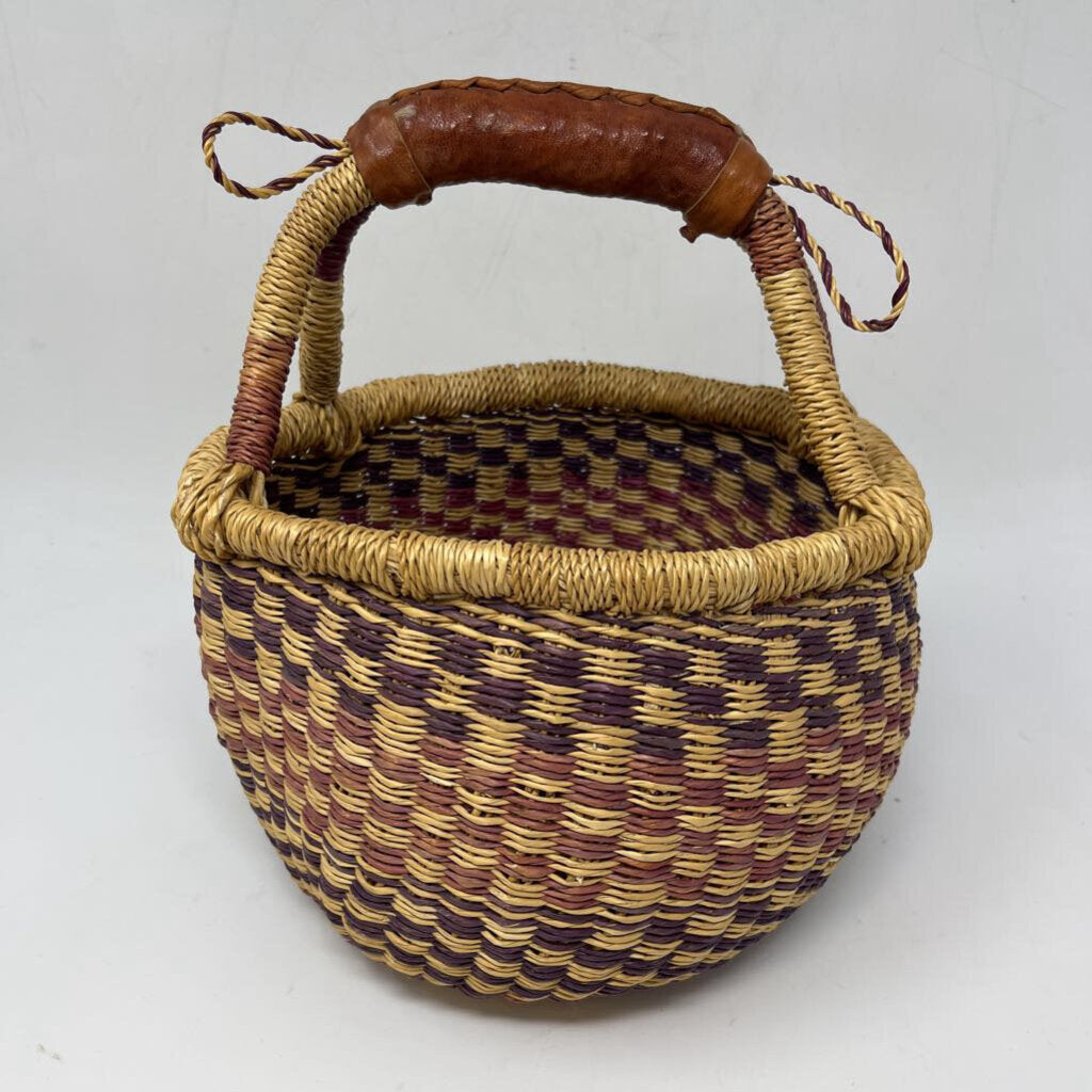 Small African Basket w/ Leather