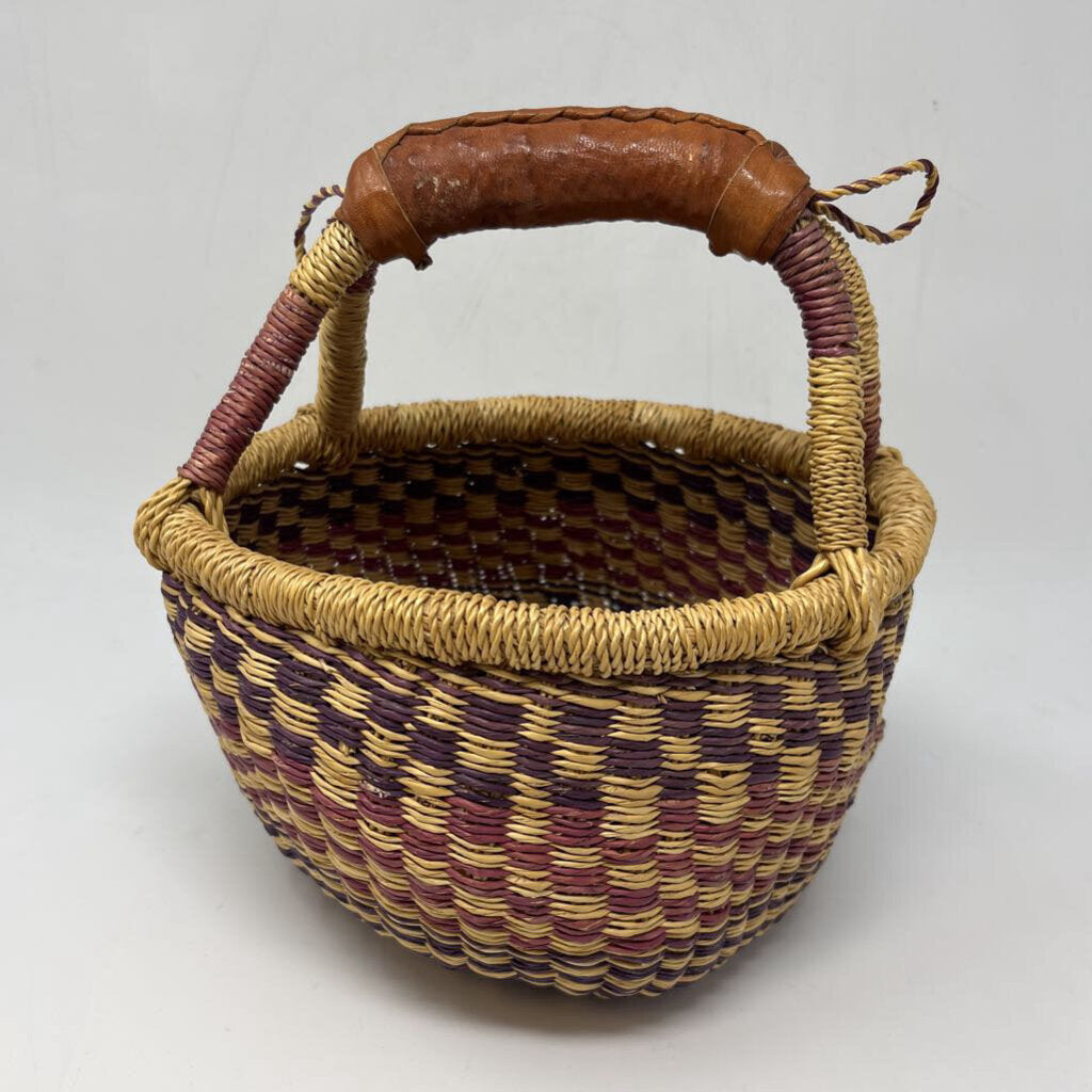 Small African Basket w/ Leather