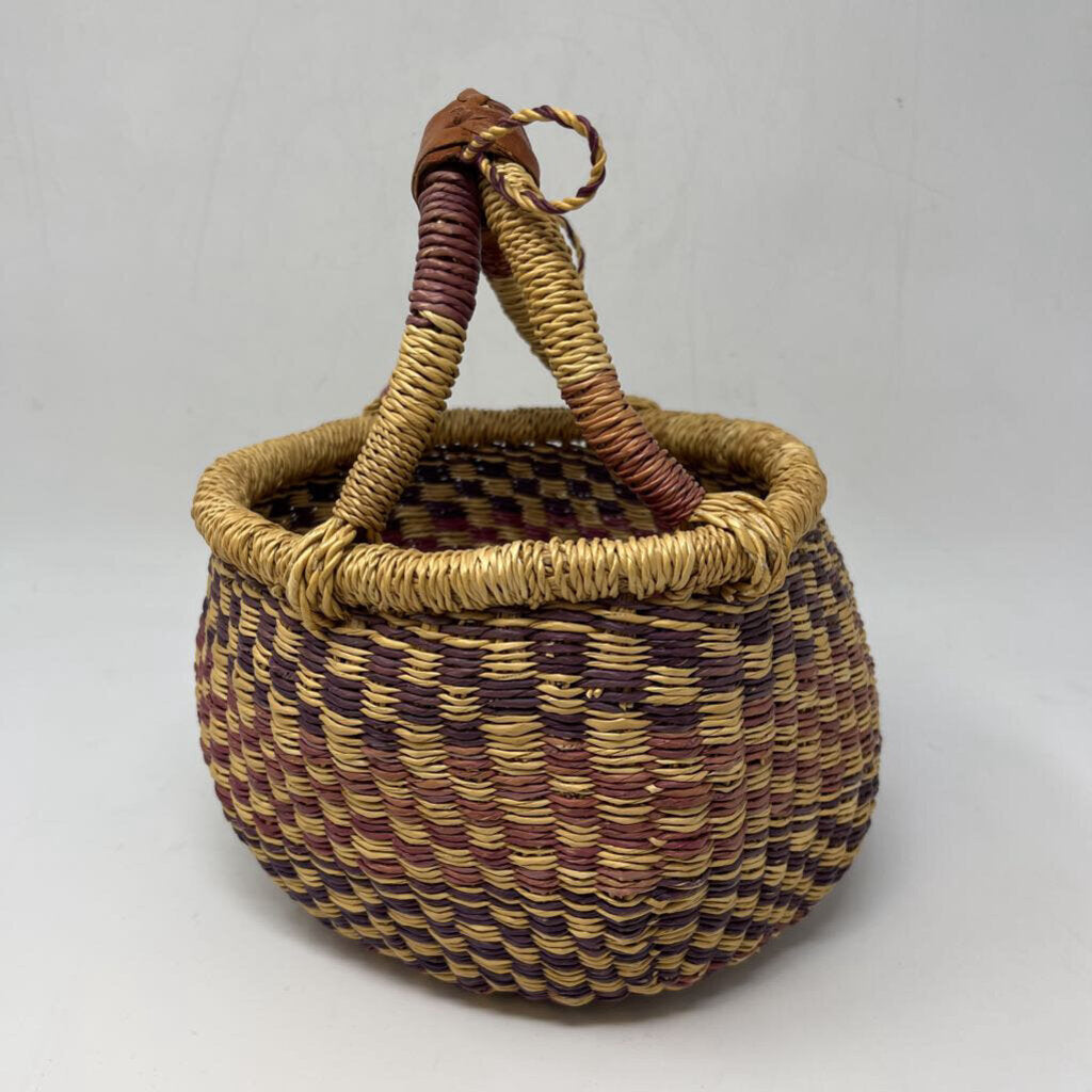 Small African Basket w/ Leather