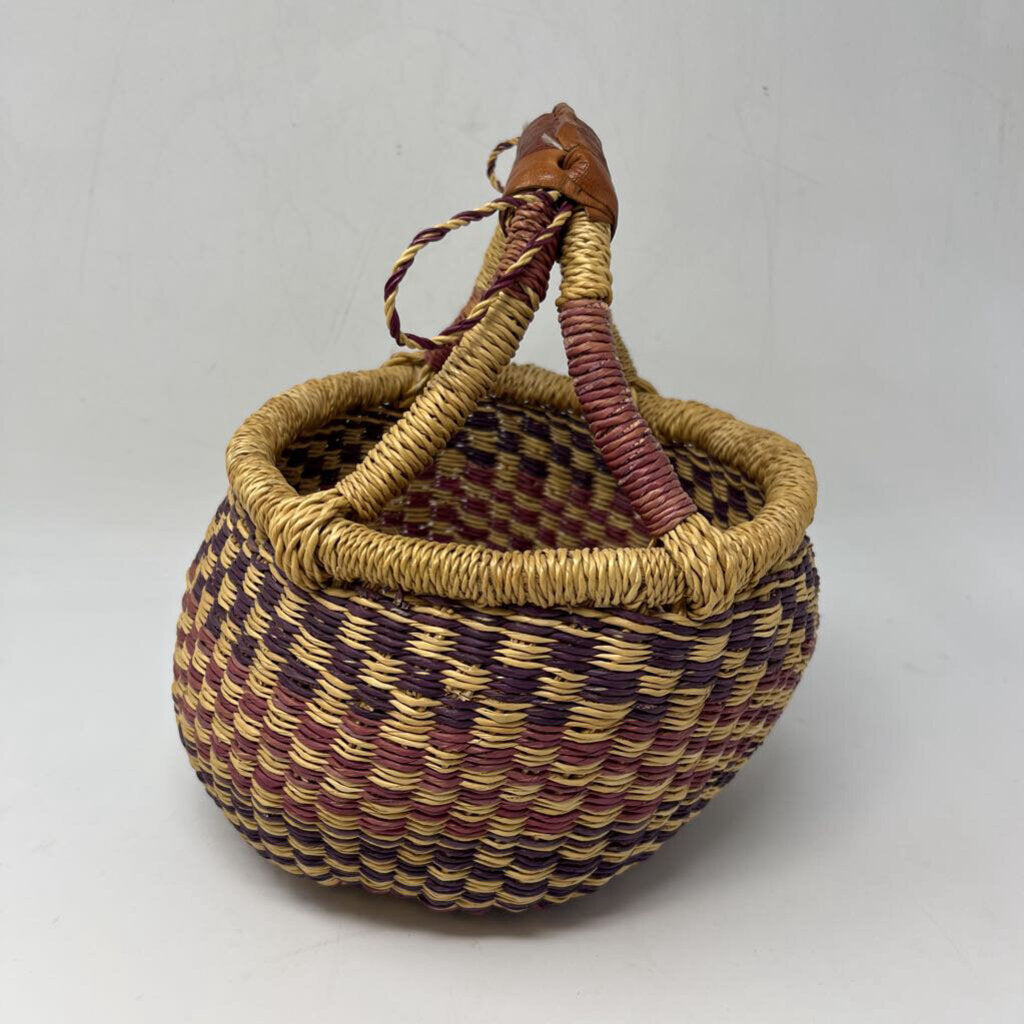 Small African Basket w/ Leather