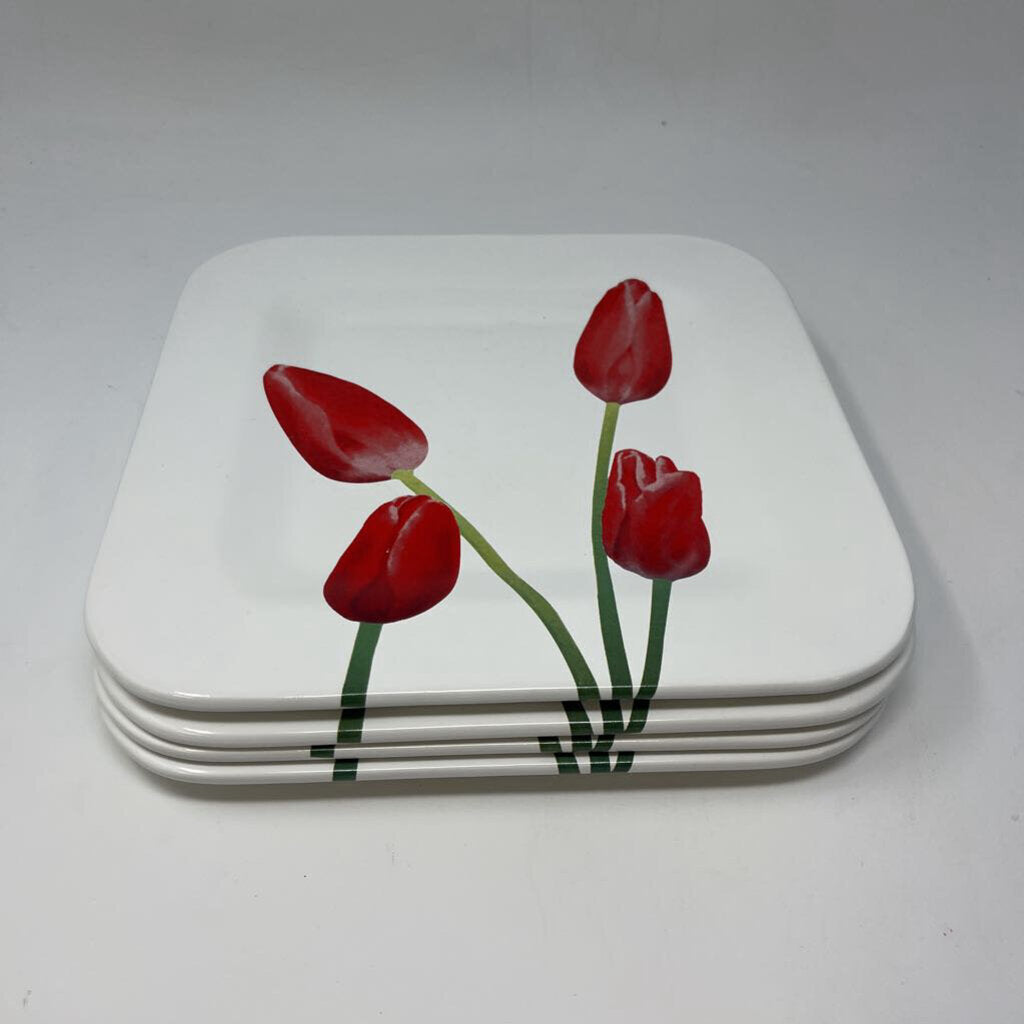 Set of 4 Square Tulip Plates - Italian