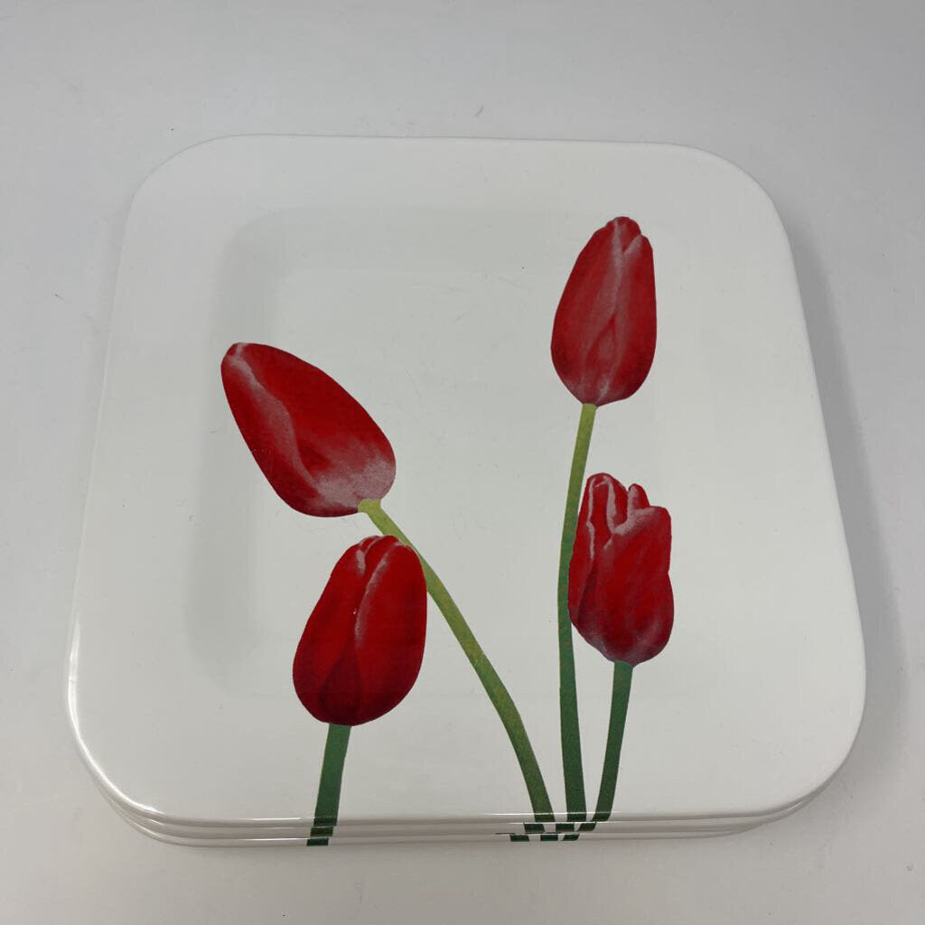 Set of 4 Square Tulip Plates - Italian