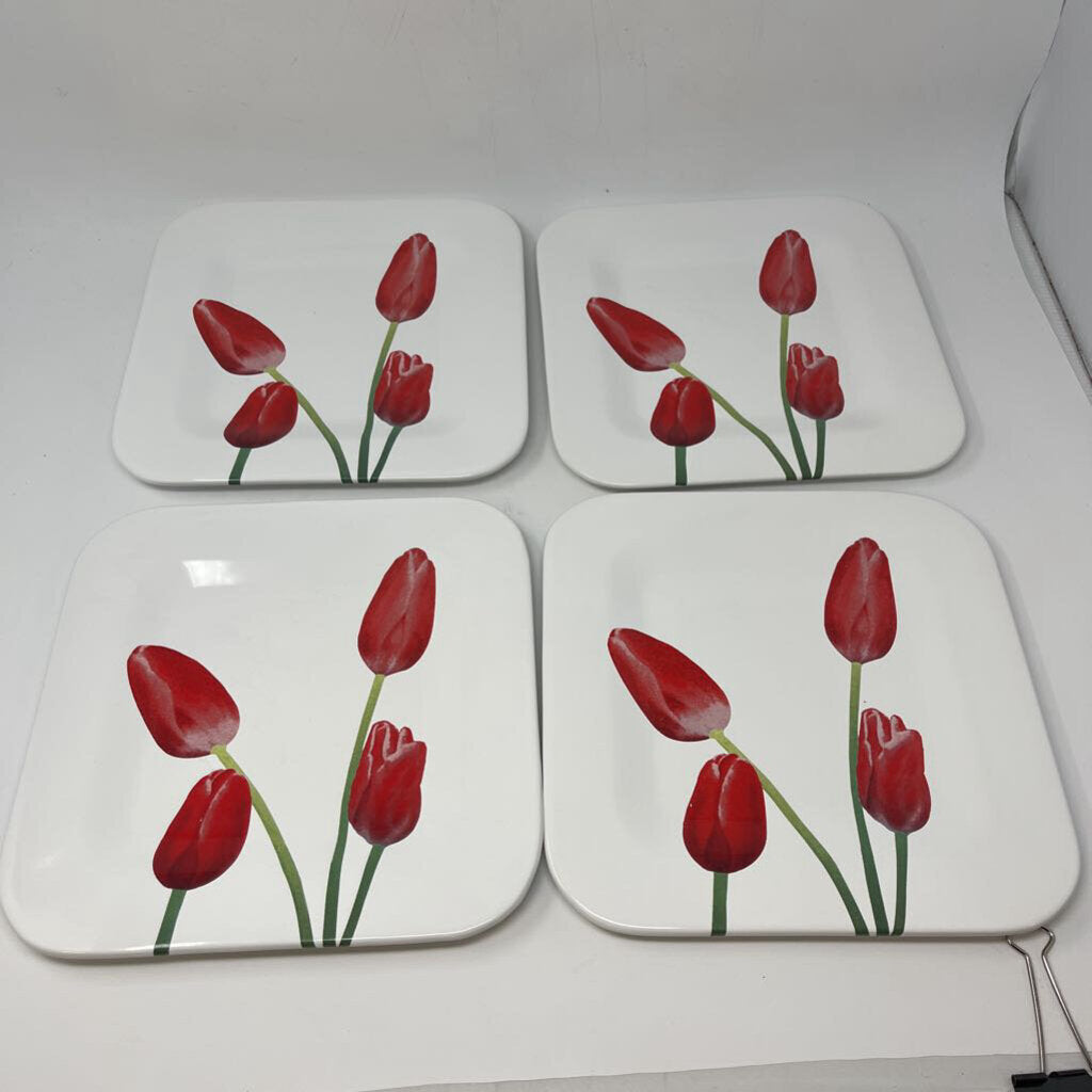Set of 4 Square Tulip Plates - Italian