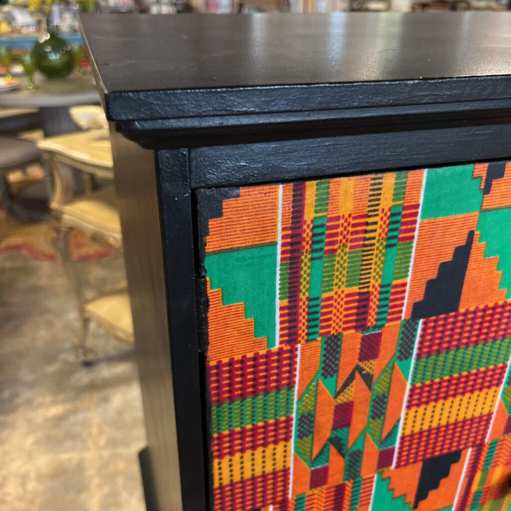 Kente African Fabric Covered Cabinet 21.25x48.25x16.75